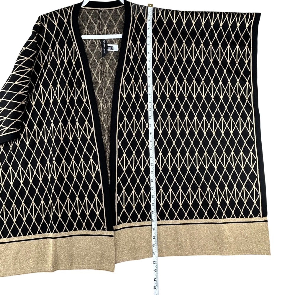 MING WANG Black Gold Diamond Pattern Open Front Kimono Cardigan Cape‎ One Size - Picture 4 of 10